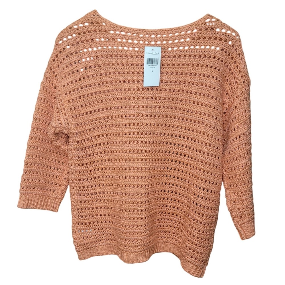 Coldwater Creek Boxy Open-Knit Cottage Boho Coastal Fisherman Sweater S Beach - Picture 2 of 8